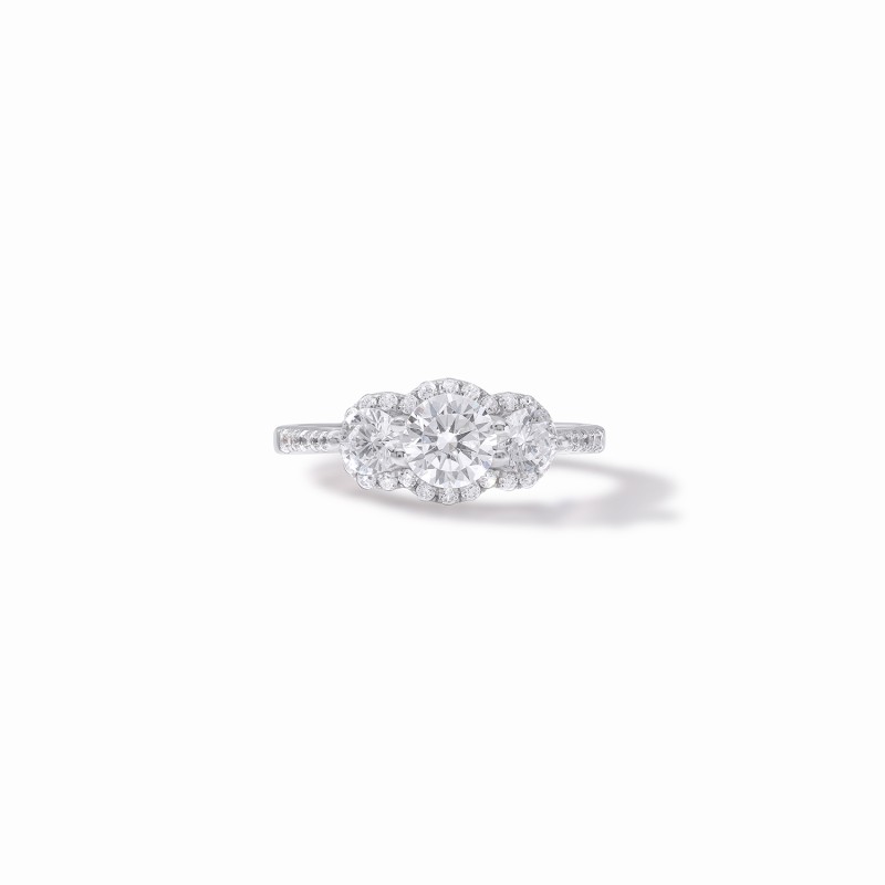  Three Stone Halo Engagement Ring 