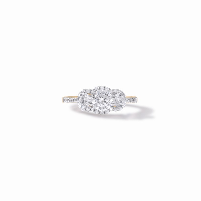 Three Stone Halo Engagement Ring 