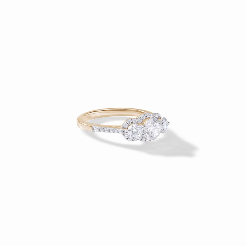  Three Stone Halo Engagement Ring 